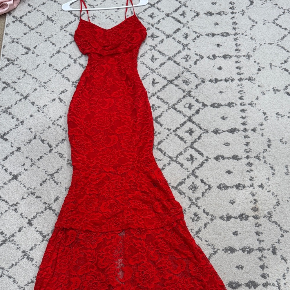 Fashion Nova Red Lace Maxi Dress
